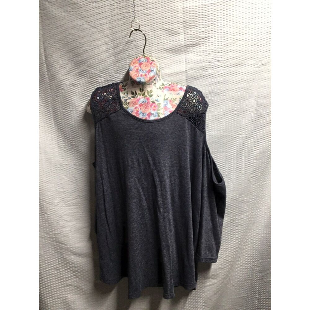 Great Northwest Indigo Women’s Plus Size 2X Cold Shoulder Long Sleeve Top